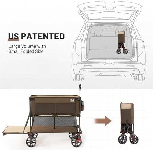 400L Large Capacity Folding Double Decker Wagon with Brakes, 54" Extra Long Extender Wagon Cart, 450lbs Heavy, alternate view