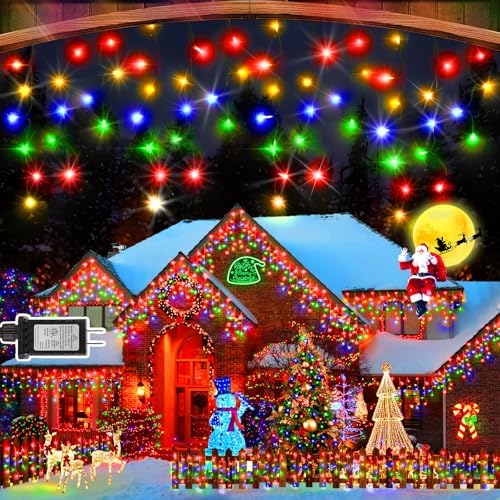 400LED Christmas Icicle Lights - 33FT Dark Green Wire with 8 Modes & 75 Drops for Outdoor Decor