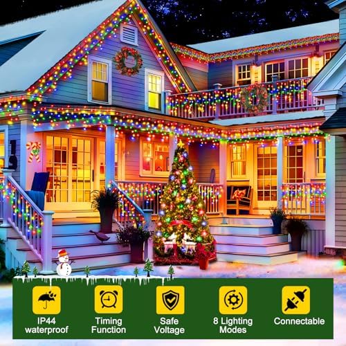 400LED Christmas Icicle Lights - 33FT Dark Green Wire with 8 Modes & 75 Drops for Outdoor Decor, alternate view 4