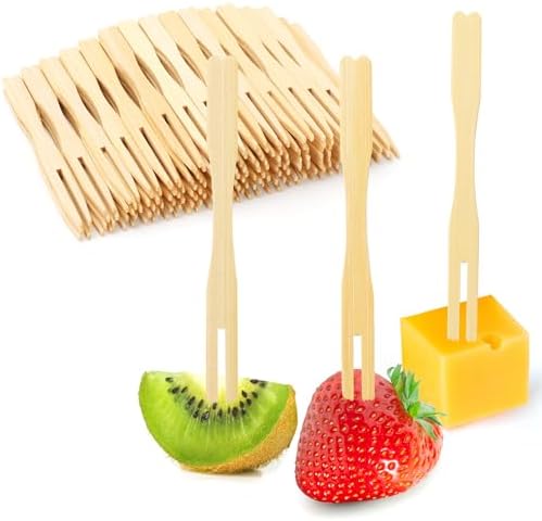 400PCS Bamboo Appetizer Forks, Fancy Toothpicks for Appetizers - 3.5 Inch in Natural