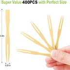 400PCS Bamboo Appetizer Forks, Fancy Toothpicks for Appetizers - 3.5 Inch in Natural, alternate view 3
