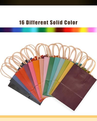 400Pcs Medium Size Paper Gift Bags with Handles - 10.6"x8.3"x4.3" Kraft Party Bags - 16 Solid Colors in 1 Count, alternate
