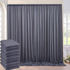 40ft×10 ft Wrinkle Free Grey Backdrop Curtain for Parties, 8 Panels 5×10 ft Soft Silky Polyester Charcoal Photo
