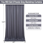 40ft×10 ft Wrinkle Free Grey Backdrop Curtain for Parties, 8 Panels 5×10 ft Soft Silky Polyester Charcoal Photo, alternate