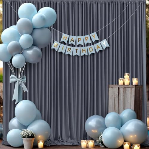 40ft×10 ft Wrinkle Free Grey Backdrop Curtain for Parties, 8 Panels 5×10 ft Soft Silky Polyester Charcoal Photo, alternate