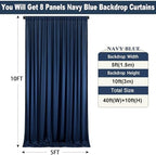40ft×10ft Navy Blue Wrinkle Free Backdrop Curtains for Parties, 8 Panels 5×10ft Thick Silky Polyester Navy Photo, alternate