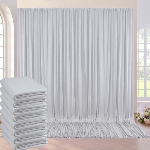 40ft×10ft Sliver Grey Wrinkle Free Backdrop Curtains for Parties, 8 Panels 5×10ft Thick&Silky Polyester Sliver