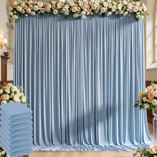 40ft×10ft Wrinkle Free Dusty Blue Backdrop Curtain for Parties, 8 Panels 5×10 ft Soft Silky Polyester Photo