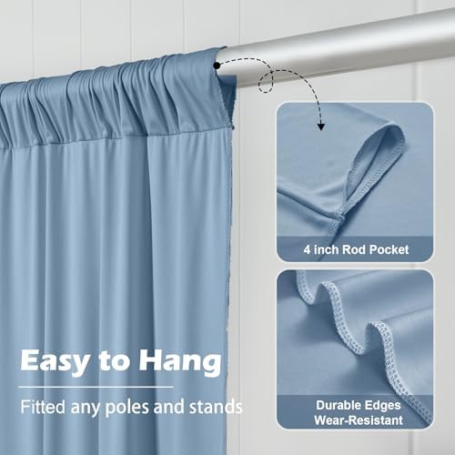 40ft×10ft Wrinkle Free Dusty Blue Backdrop Curtain for Parties, 8 Panels 5×10 ft Soft Silky Polyester Photo, alternate view 4