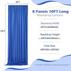 40ft×10ft Wrinkle Free Royal Blue Backdrop Curtain for Parties, 8 Panels 5×10ft Soft Sliky Polyester Blue Photo, alternate