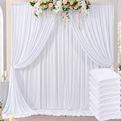 40ft×10ft Wrinkle Free White Backdrop Curtain for Parties, 8 Panels Polyester Photo Backdrop Drapes Back Drop