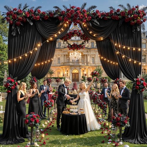 40ft×12ft Black Backdrop Curtain for Wedding Parties, Wrinkle Free Polyester Photo Backdrop Drapes for Baby, alternate view 2