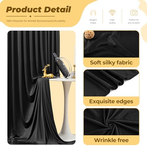 40ft×12ft Black Backdrop Curtain for Wedding Parties, Wrinkle Free Polyester Photo Backdrop Drapes for Baby, alternate view 4