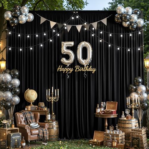 40ft×12ft Black Backdrop Curtain for Wedding Parties, Wrinkle Free Polyester Photo Backdrop Drapes for Baby, alternate view 7