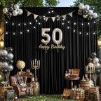 40ft×12ft Black Backdrop Curtain for Wedding Parties, Wrinkle Free Polyester Photo Backdrop Drapes for Baby, alternate view 7