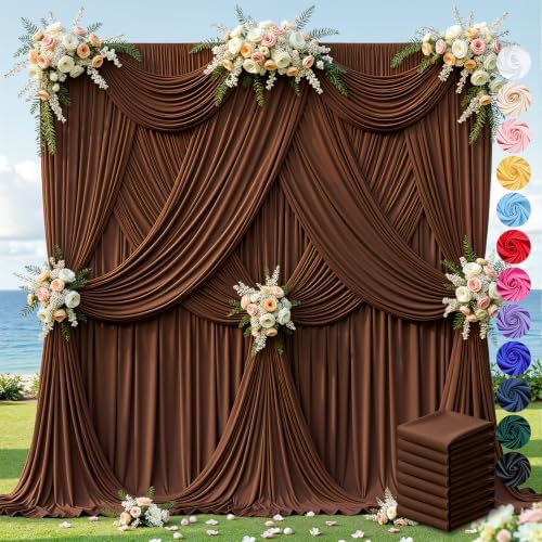 40ft×12ft Brown Backdrop Curtain for Wedding Parties, Wrinkle Free Polyester Photo Backdrop Drapes for Baby