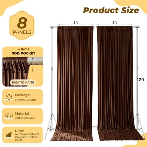 40ft×12ft Brown Backdrop Curtain for Wedding Parties, Wrinkle Free Polyester Photo Backdrop Drapes for Baby, alternate view 5