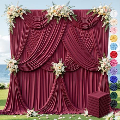 40ft×12ft Burgundy Backdrop Curtain for Wedding Parties, Wrinkle Free Polyester Photo Backdrop Drapes for Baby