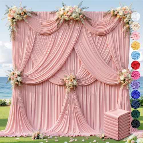 40ft×12ft Dusty Rose Backdrop Curtain for Wedding Parties, Wrinkle Free Polyester Photo Backdrop Drapes for Baby