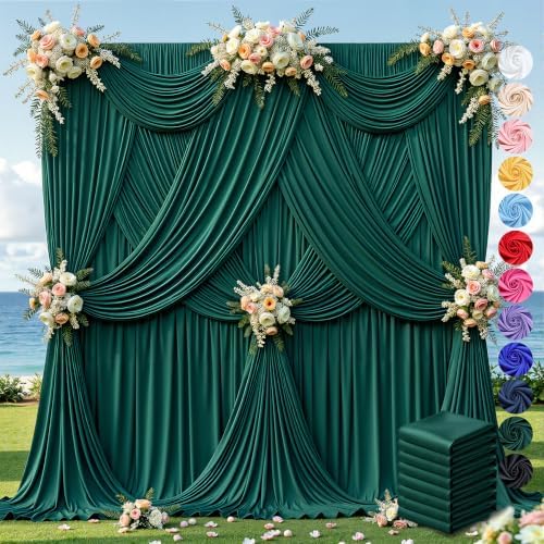 40ft×12ft Hunter Green Backdrop Curtain for Wedding Parties, Wrinkle Free Polyester Photo Backdrop Drapes for