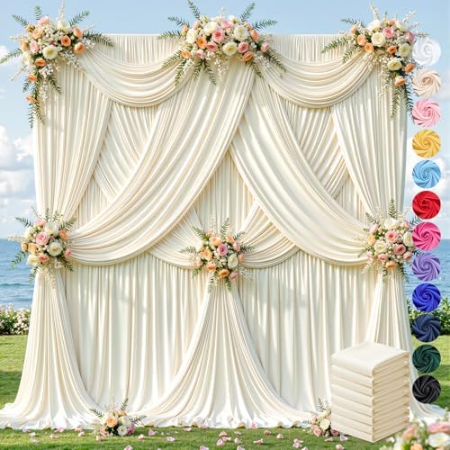 40ft×12ft Ivory Backdrop Curtain for Wedding Parties, Wrinkle Free Polyester Photo Backdrop Drapes for Baby