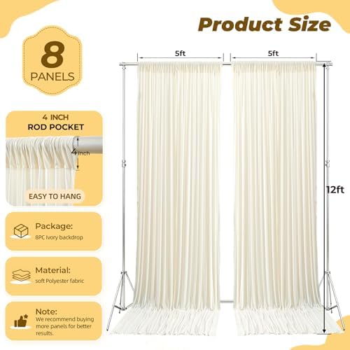 40ft×12ft Ivory Backdrop Curtain for Wedding Parties, Wrinkle Free Polyester Photo Backdrop Drapes for Baby, alternate view 5