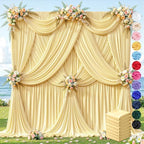 40ft×12ft Light Yellow Backdrop Curtain for Wedding Parties, Wrinkle Free Polyester Photo Backdrop Drapes for