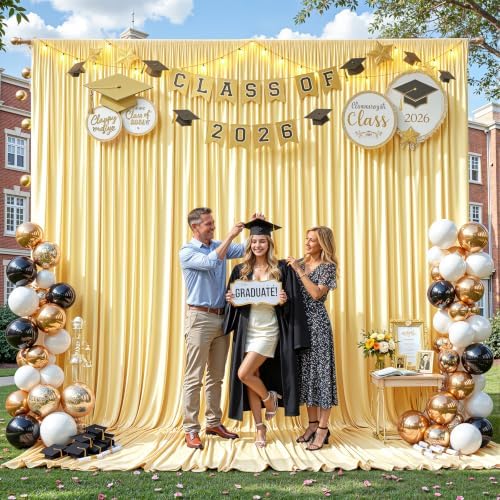 40ft×12ft Light Yellow Backdrop Curtain for Wedding Parties, Wrinkle Free Polyester Photo Backdrop Drapes for, alternate view