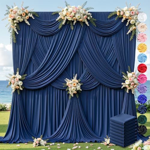 40ft×12ft Navy Blue Backdrop Curtain for Wedding Parties, Wrinkle Free Polyester Photo Backdrop Drapes for Baby