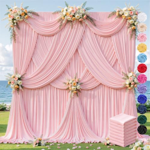 40ft×12ft Pink Backdrop Curtain for Wedding Parties, Wrinkle Free Polyester Photo Backdrop Drapes for Baby