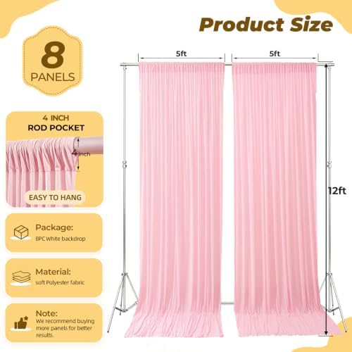 40ft×12ft Pink Backdrop Curtain for Wedding Parties, Wrinkle Free Polyester Photo Backdrop Drapes for Baby, alternate view 5