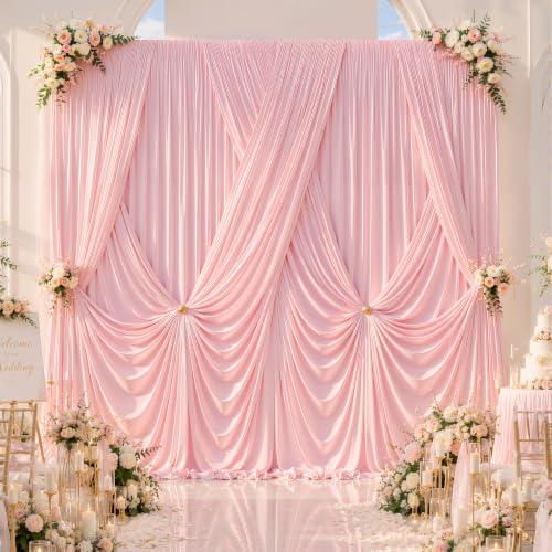 40ft×12ft Pink Backdrop Curtain for Wedding Parties, Wrinkle Free Polyester Photo Backdrop Drapes for Baby, alternate view 6