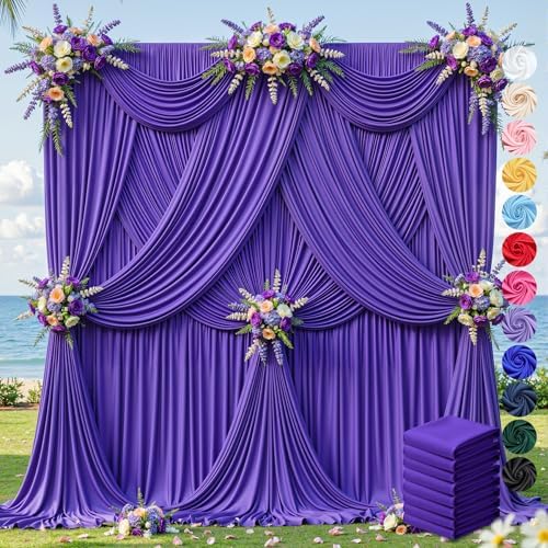 40ft×12ft Purple Backdrop Curtain for Wedding Parties, Wrinkle Free Polyester Photo Backdrop Drapes for Baby