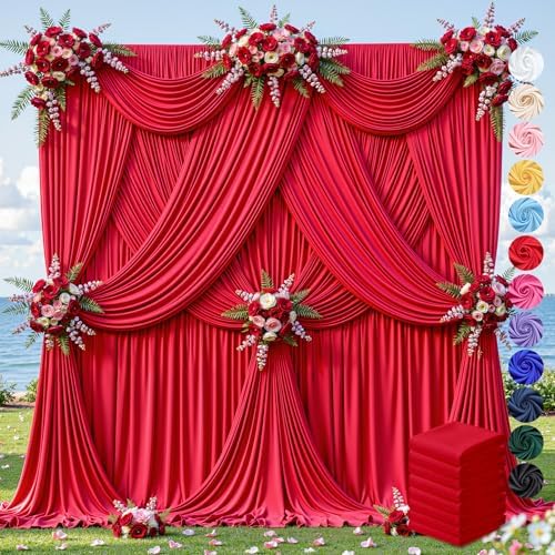 40ft×12ft Red Backdrop Curtain for Wedding Parties, Wrinkle Free Polyester Photo Backdrop Drapes for Baby