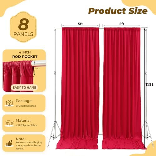 40ft×12ft Red Backdrop Curtain for Wedding Parties, Wrinkle Free Polyester Photo Backdrop Drapes for Baby, alternate view 5
