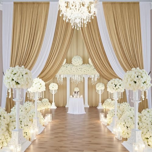 40ft×14ft Wrinkle Free Champagne Backdrop Curtain for Wedding Parties Photo in 14ft Long_8 Panels in Champagne, alternate