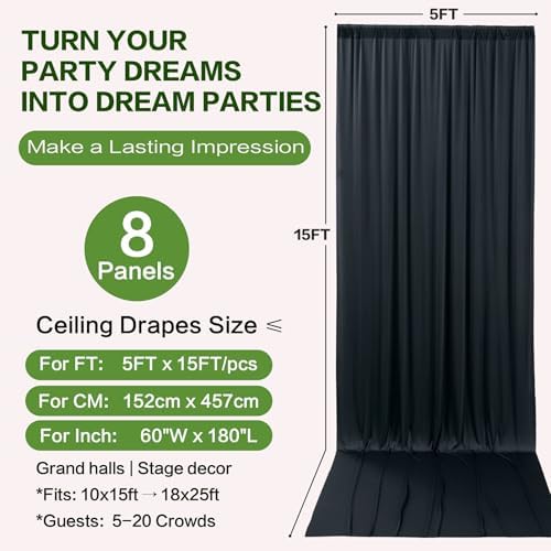 40ft×15ft Black Backdrop Curtain for Halloween Parties, alternate view 6