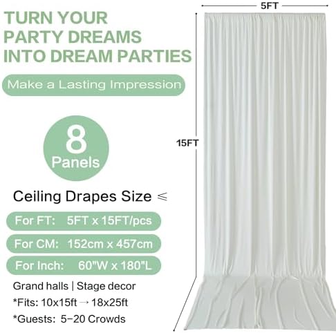 40ft×15ft Creamy Ivory Backdrop Curtain for Wedding Parties, alternate view 3