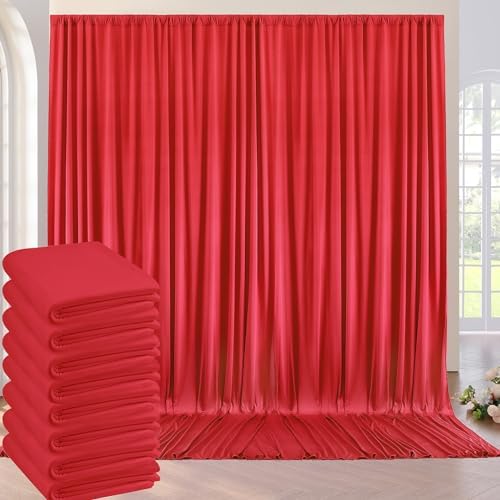40ft×8ft Red Wrinkle Free Backdrop Curtains for Parties, 8 Panels 5×8ft Soft Silky Photo Backdrop Drapes for