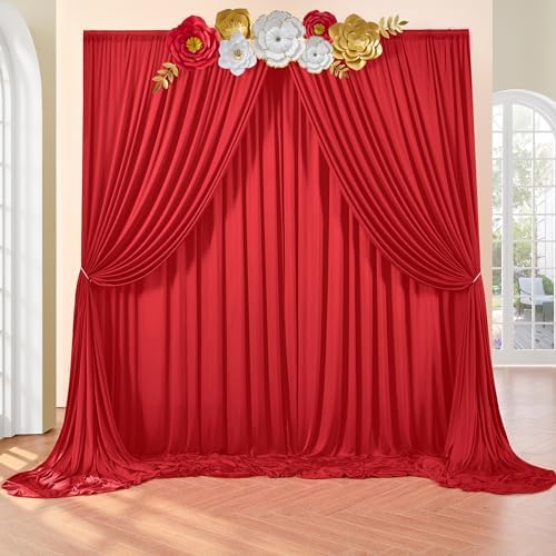 40ft×8ft Red Wrinkle Free Backdrop Curtains for Parties, 8 Panels 5×8ft Soft Silky Photo Backdrop Drapes for, alternate view