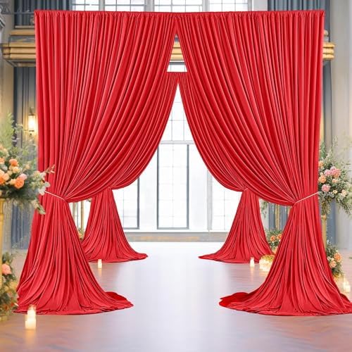 40ft×8ft Red Wrinkle Free Backdrop Curtains for Parties, 8 Panels 5×8ft Soft Silky Photo Backdrop Drapes for, alternate view