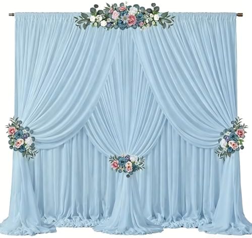 40ft x 10ft Baby Blue Backdrop Curtains, Wrinkle-Free Sheer Chiffon Fabric Photo Backdrop Draping Fabric for
