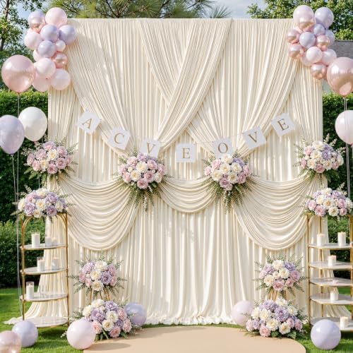 40ft x 10ft Beige Backdrop Curtains, Beige Cream Drapes for Backdrop Fabric in 40 ft X 10 ft(8 Panels 5ft X, alternate view 6
