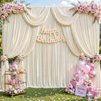40ft x 10ft Beige Backdrop Curtains, Beige Cream Drapes for Backdrop Fabric in 40 ft X 10 ft(8 Panels 5ft X, alternate view 7