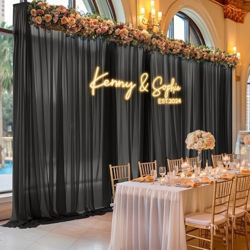 40ft x 10ft Black Backdrop Curtain Drapes, Wrinkle-Free Sheer Chiffon Fabric Photo Background Panels for Wedding, alternate