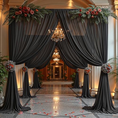 40ft x 10ft Black Backdrop Curtain Drapes, Wrinkle-Free Sheer Chiffon Fabric Photo Background Panels for Wedding, alternate