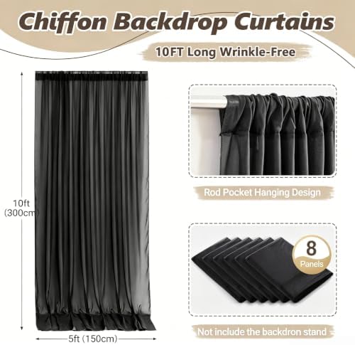 40ft x 10ft Black Backdrop Curtain Drapes, Wrinkle-Free Sheer Chiffon Fabric Photo Background Panels for Wedding, alternate