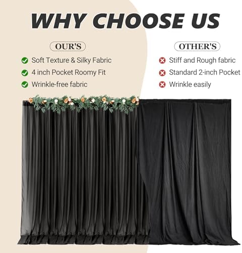 40ft x 10ft Black Backdrop Curtain Drapes, Wrinkle-Free Sheer Chiffon Fabric Photo Background Panels for Wedding, alternate