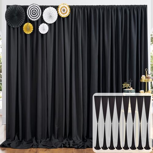 40ft x 10ft Black Backdrop Curtain Panels for Parties, 8 Panels 5ftx10ft Thick Wrinkle Resistant Polyester