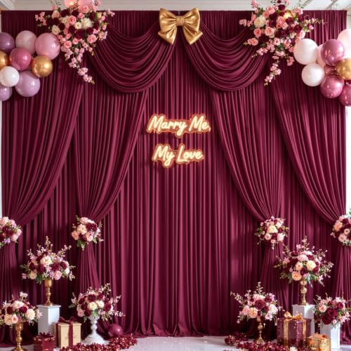 40ft x 10ft Burgundy Backdrop Curtains, Burgundy Drapes for Backdrop Fabric in 40 ft X 10 ft(8 Panels 5ft X, alternate view 2